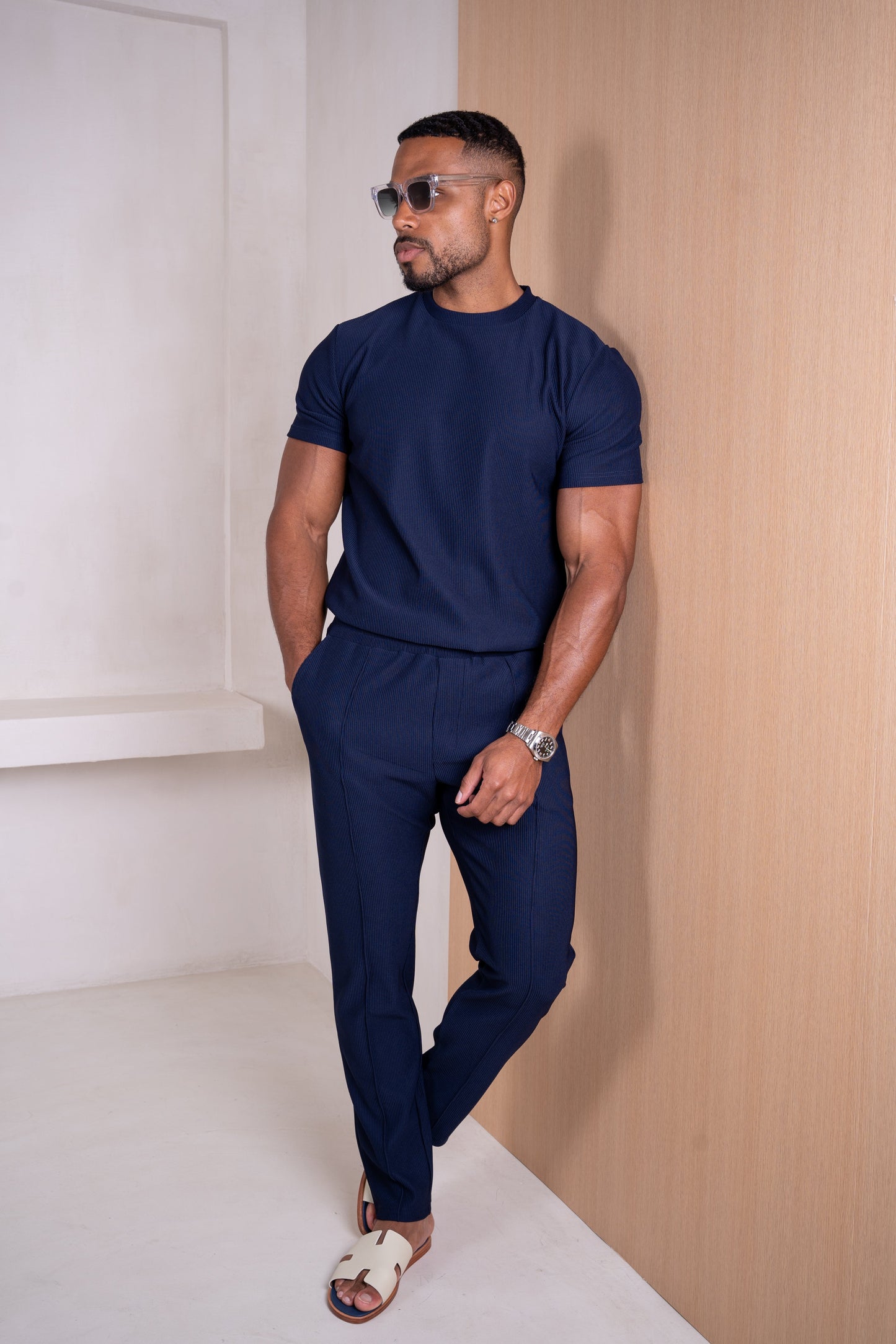 Pleated Slim Fit Trouser - Navy