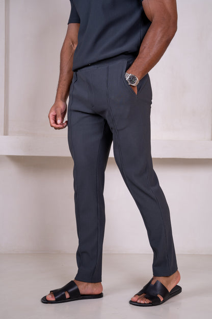 Pleated Slim Fit Trouser - Charcoal