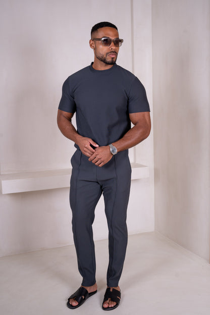 Pleated Slim Fit Trouser - Charcoal