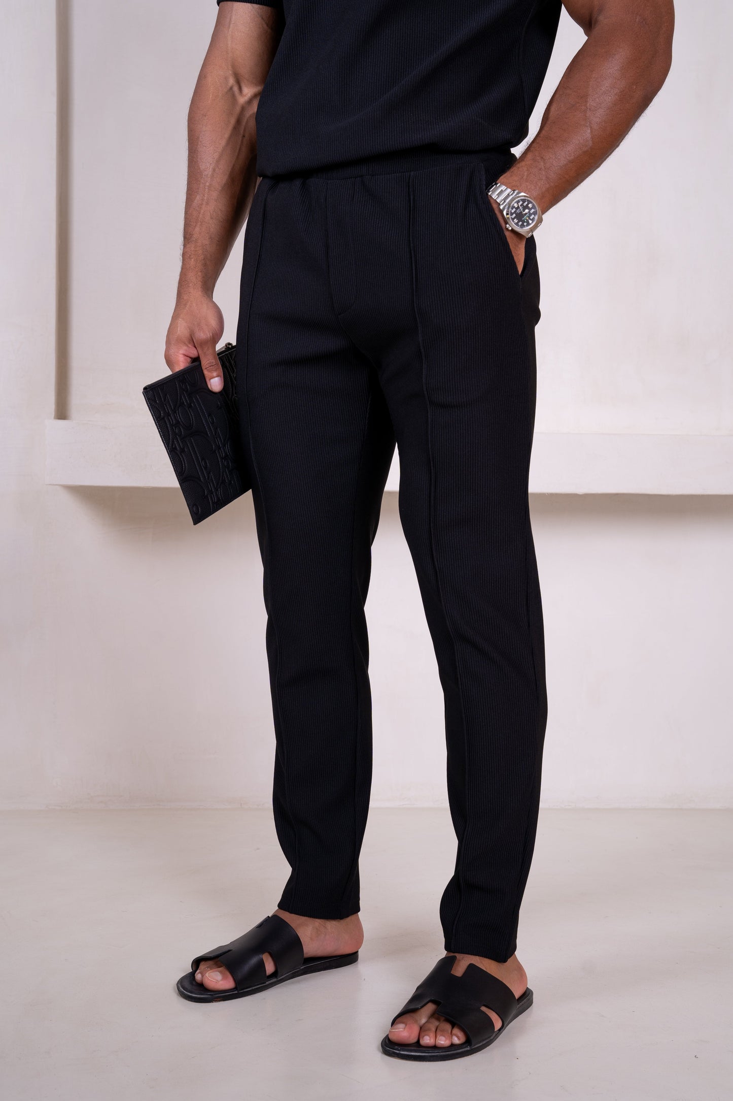 Pleated Slim Fit Trouser - Black