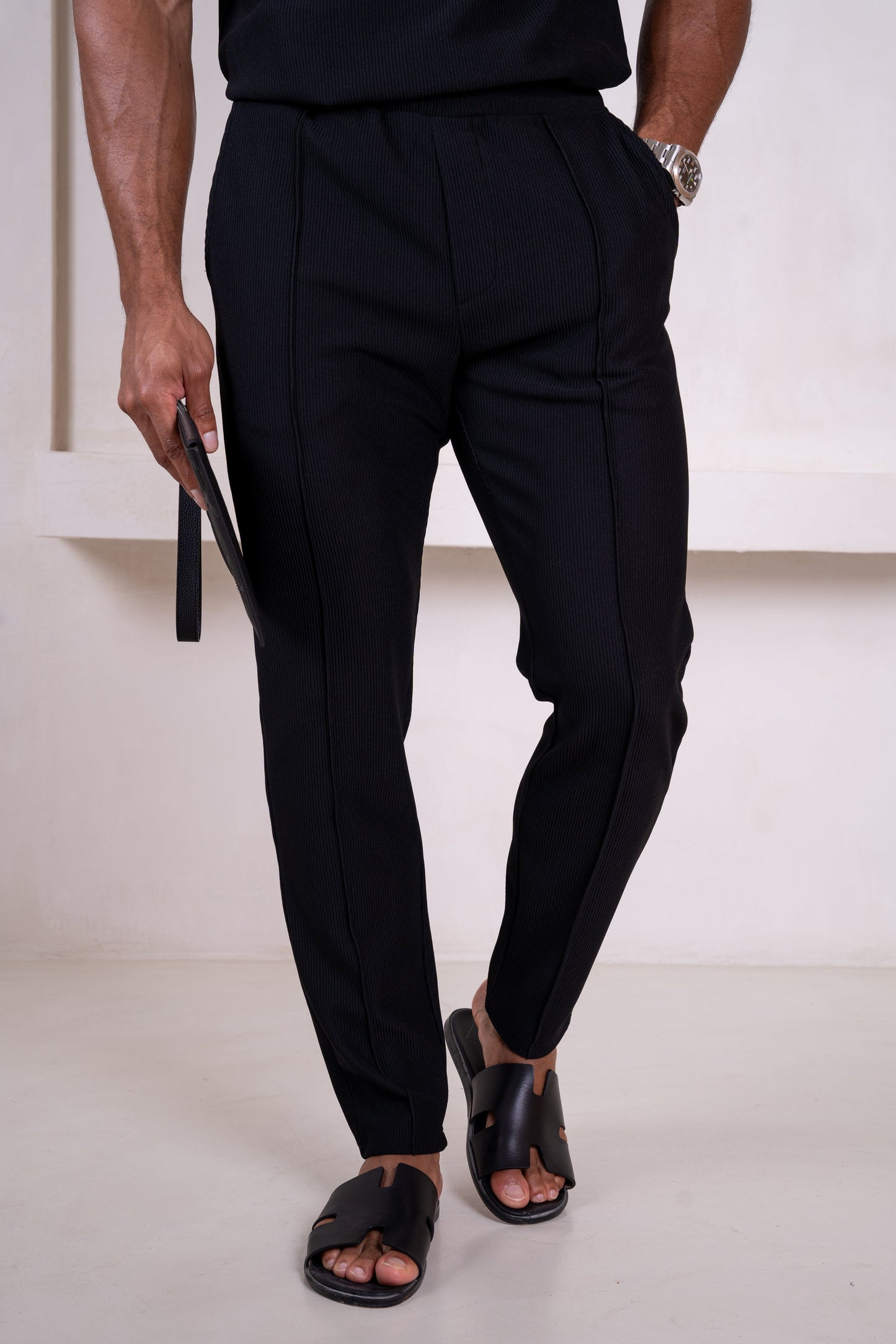 Pleated Slim Fit Trouser - Black
