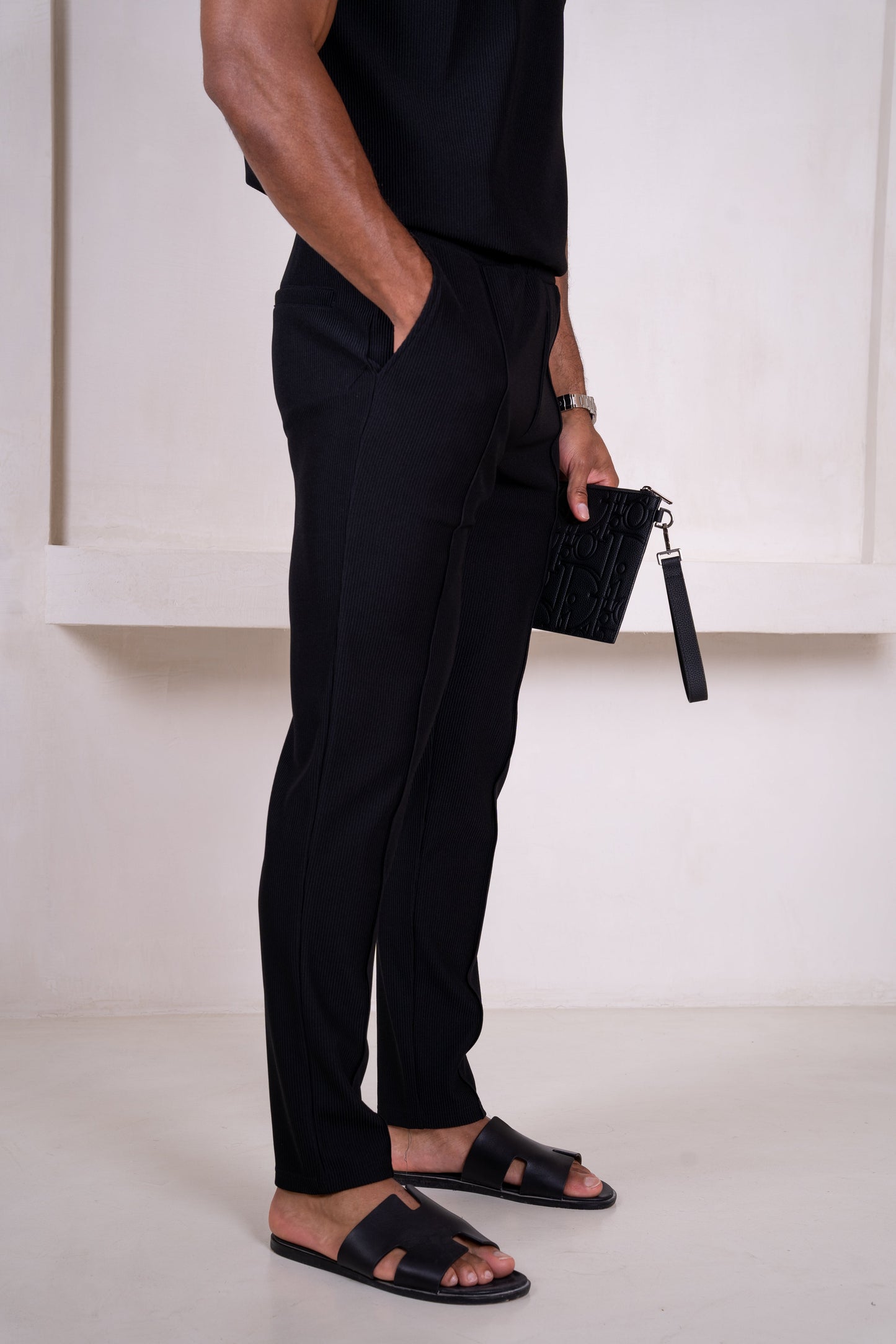 Pleated Slim Fit Trouser - Black