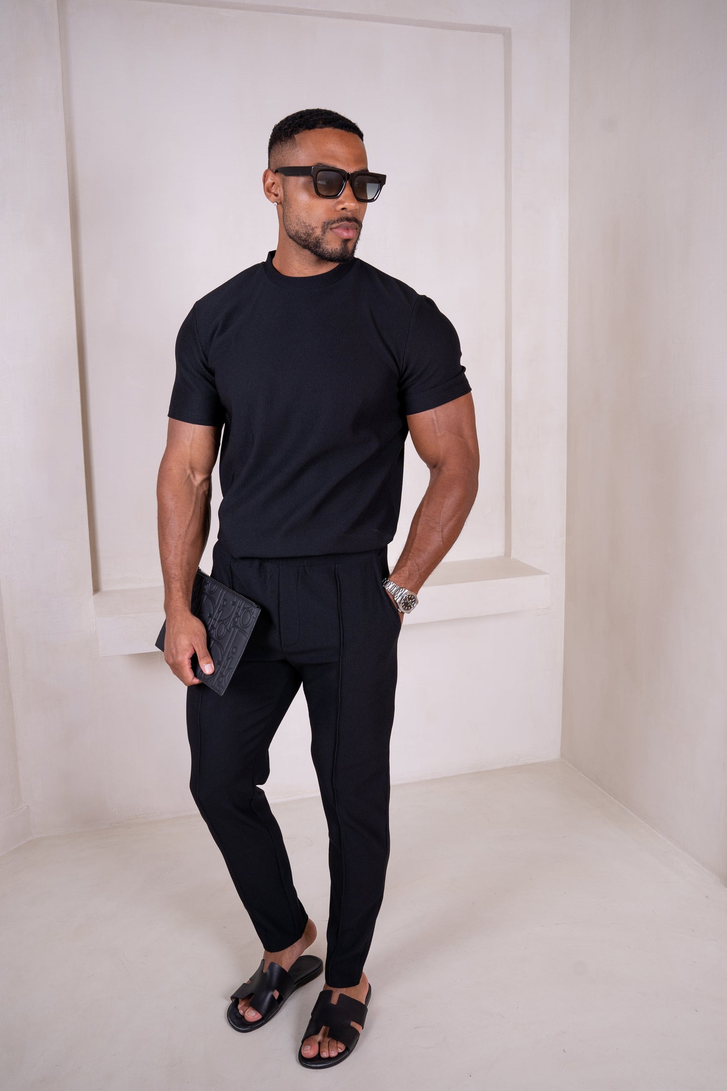 Pleated Slim Fit Trouser - Black