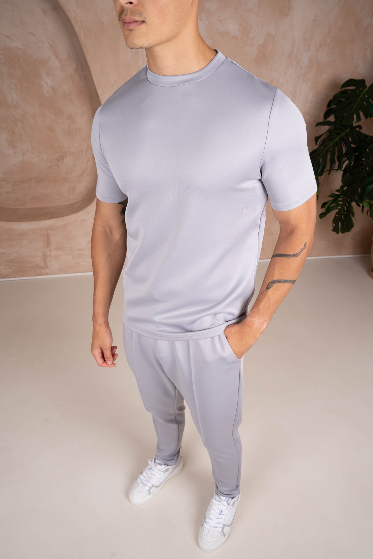 Scuba Slim Fit T-Shirt & Pintuck Joggers Set - 3 Pack (Black, Grey, Charcoal)