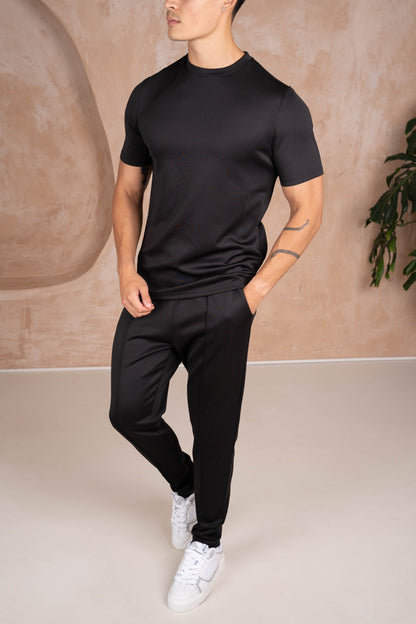 Scuba Slim Fit T-Shirt & Pintuck Joggers Set - 3 Pack (Black, Grey, Charcoal)