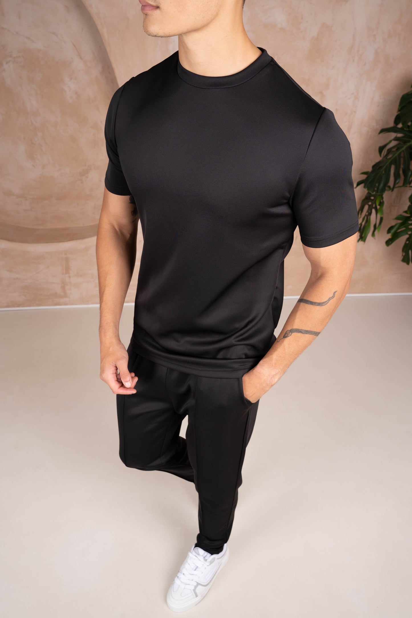 Scuba Slim Fit T-Shirt & Pintuck Joggers Set - 3 Pack (Black, Grey, Charcoal)