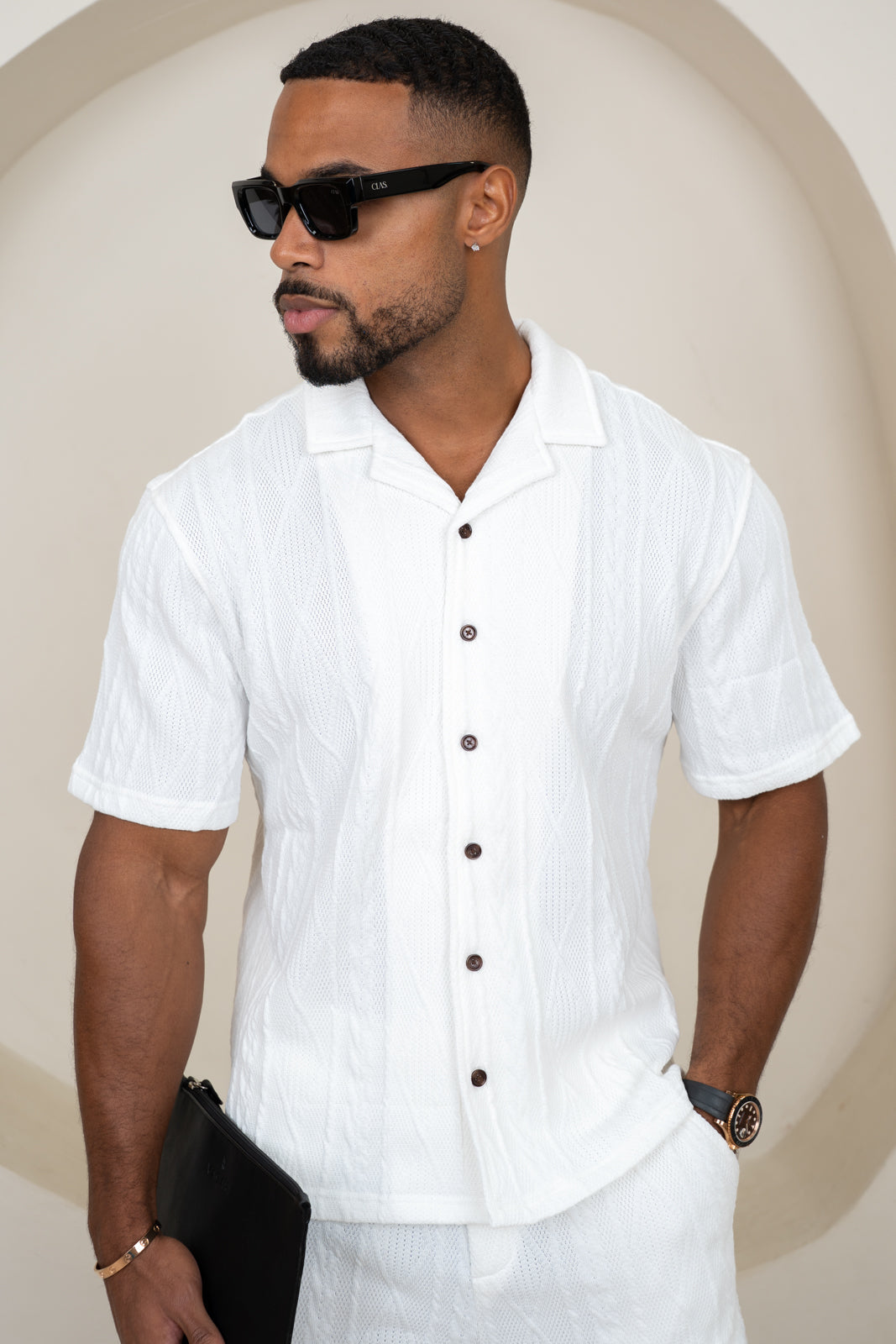Jacquard Oversized Resort Shirt - Off White