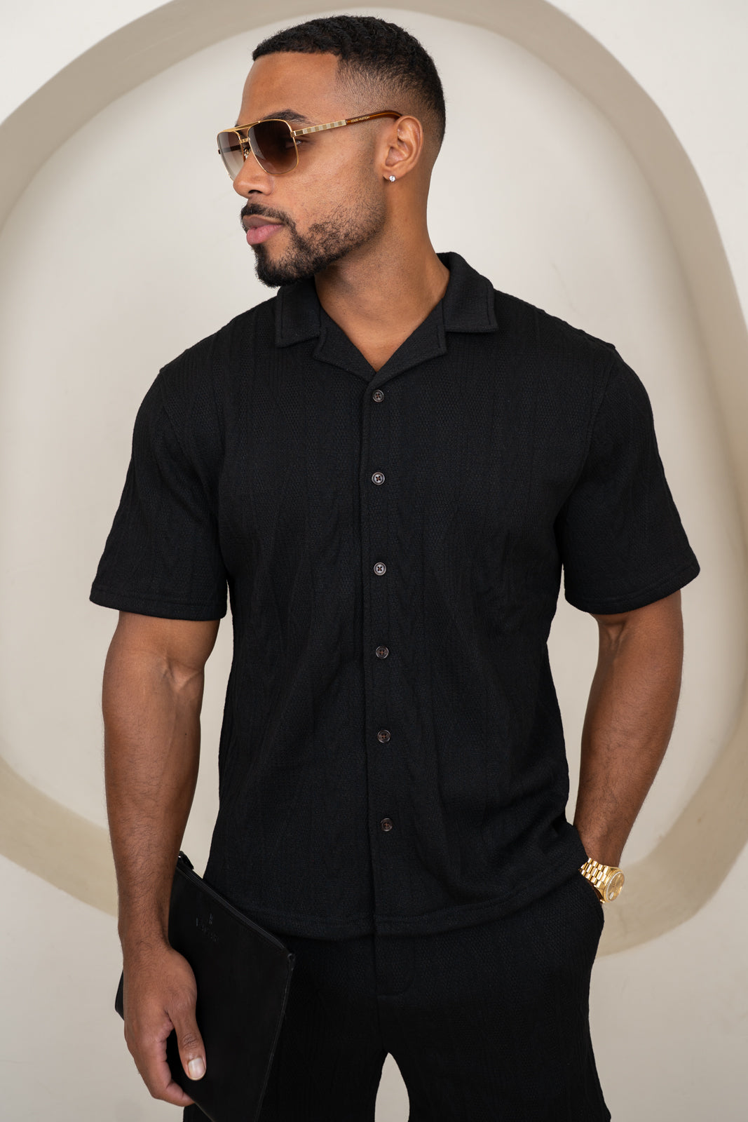 Jacquard Oversized Resort Shirt - Black