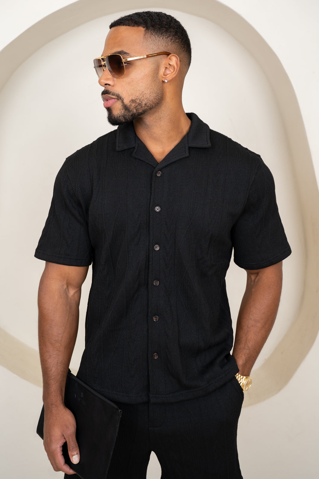 Jacquard Oversized Resort Shirt - Black