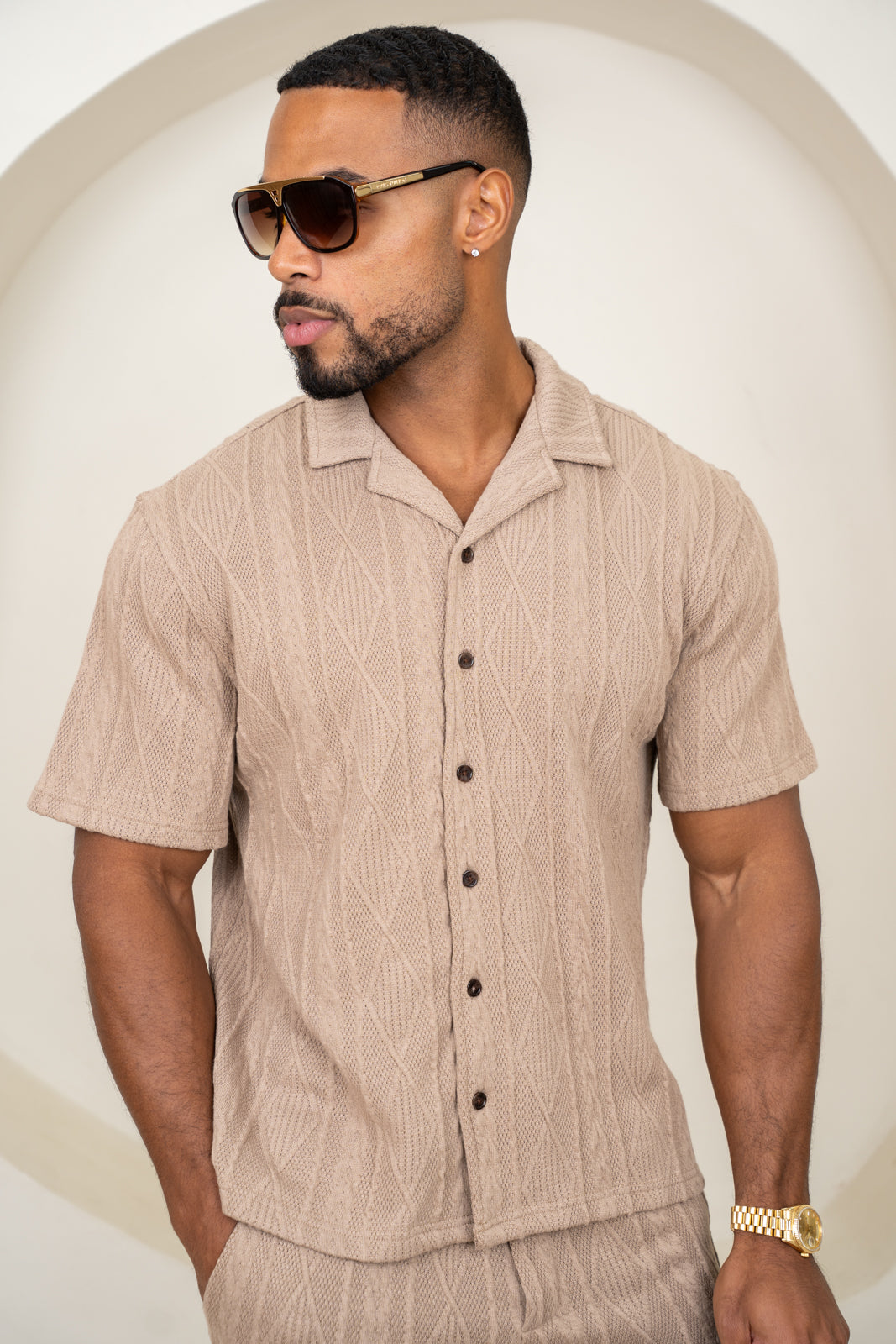 Jacquard Oversized Resort Shirt - Brown