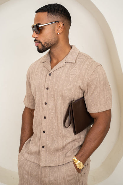 Jacquard Oversized Resort Shirt - Brown