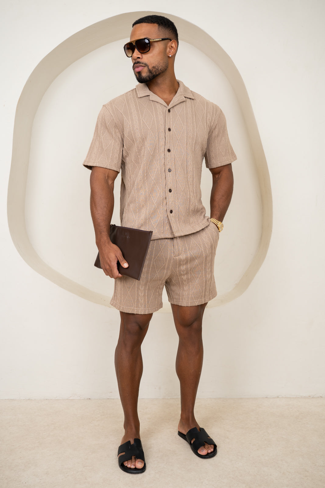 Jacquard Oversized Resort Shirt - Brown