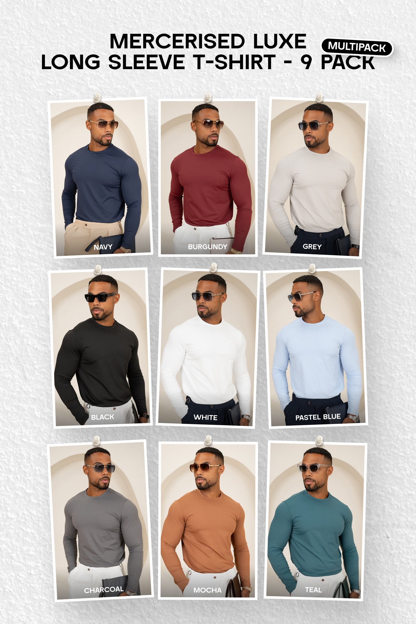 Mercerised Luxe Long Sleeve T-Shirt - 9 Pack (Multi Pack)