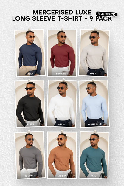 Mercerised Luxe Long Sleeve T-Shirt - 9 Pack (Multi Pack)