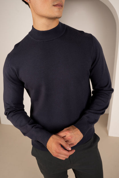 Mock Turtle Neck Slim Fit Jumper - Navy