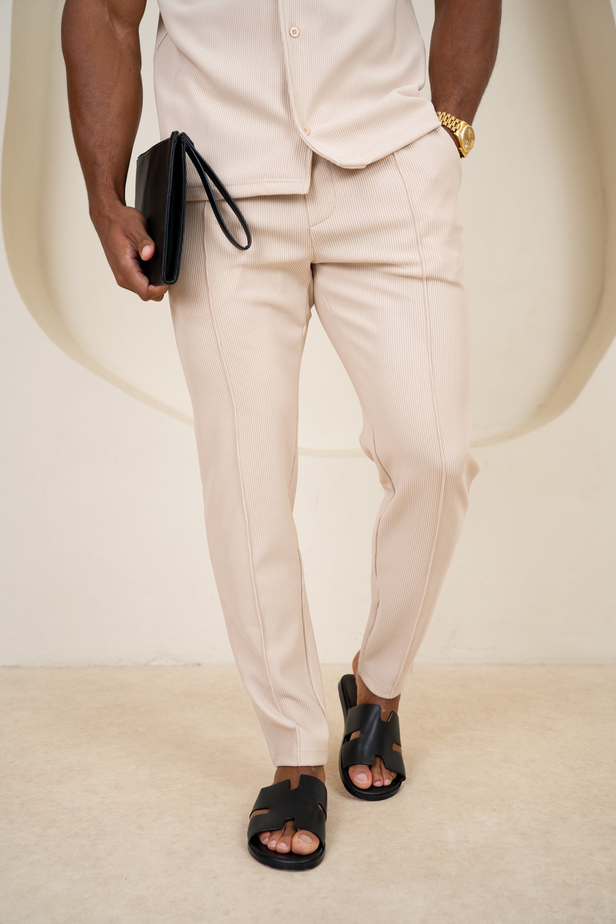 Pleated Slim Fit Trouser - Taupe
