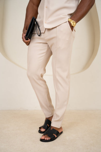 Pleated Slim Fit Trouser - Taupe