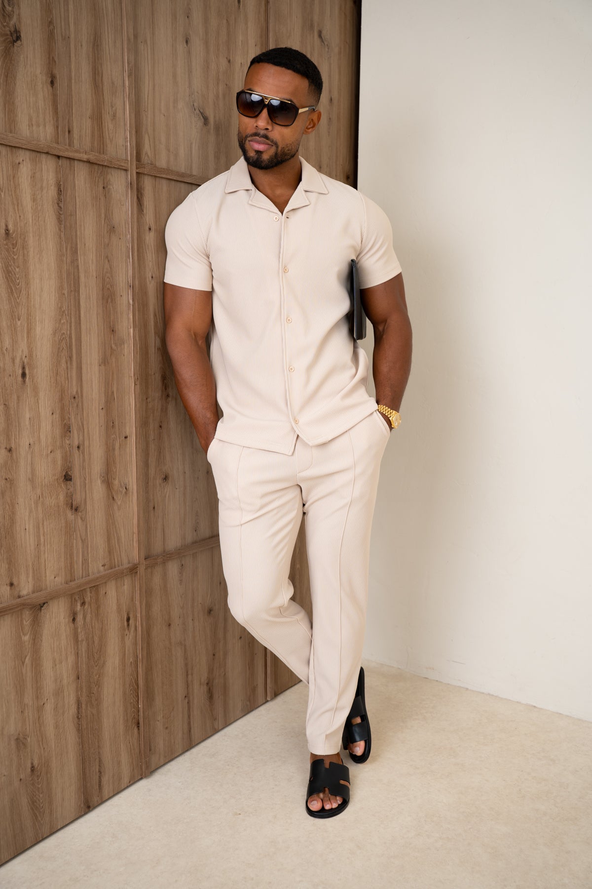 Pleated Slim Fit Shirt - Taupe