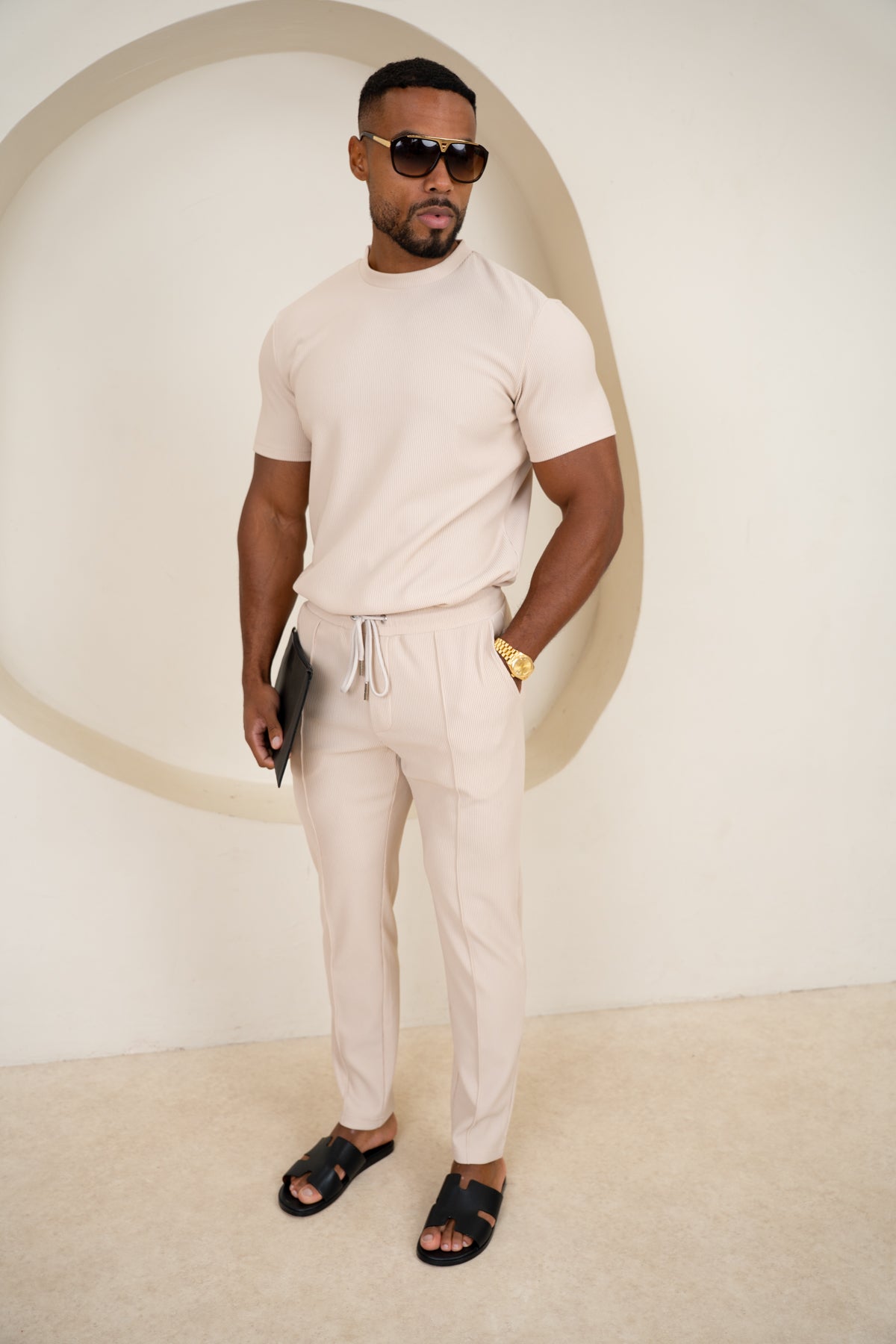 Pleated Slim Fit T-Shirt - Taupe