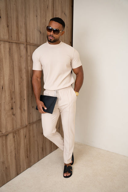 Pleated Slim Fit T-Shirt - Taupe