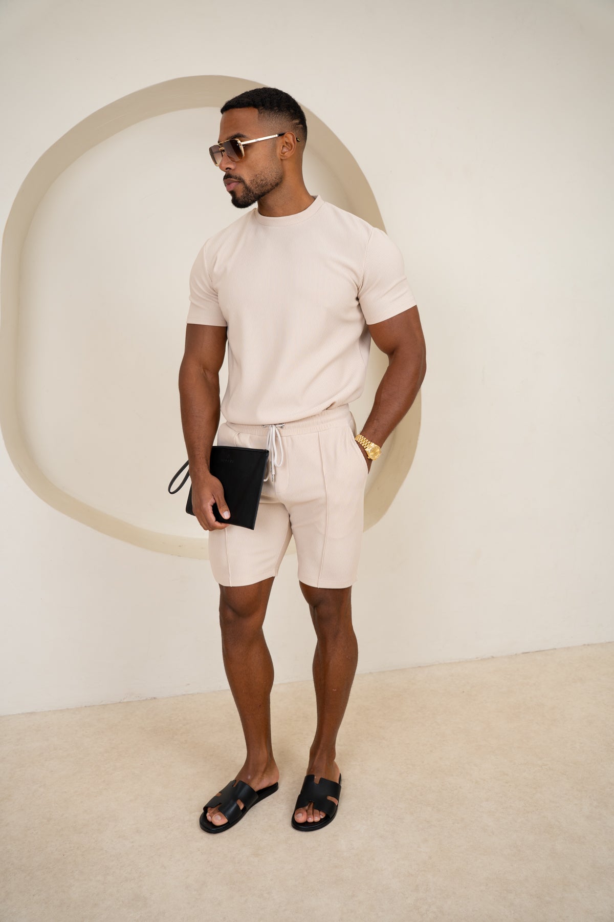 Pleated Slim Fit Shorts - Taupe