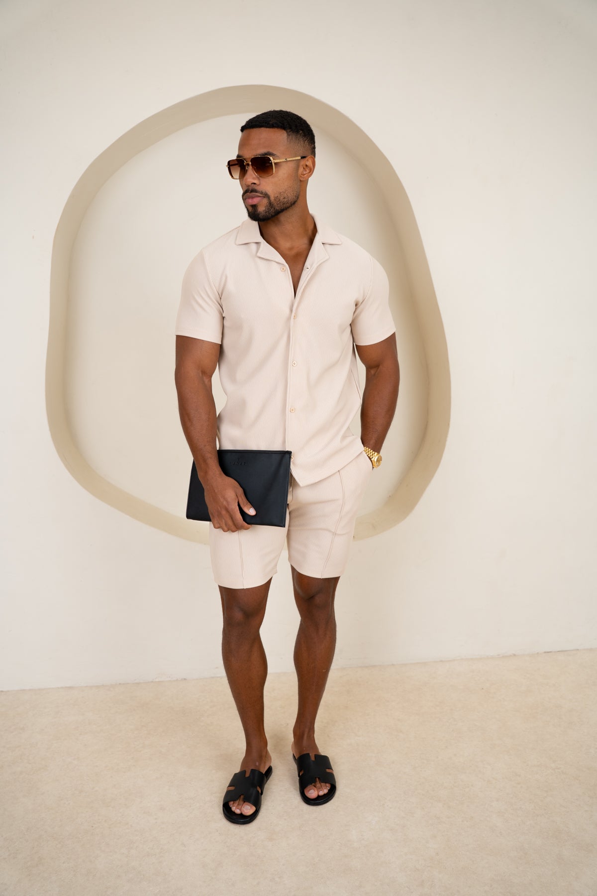 Pleated Slim Fit Shirt - Taupe