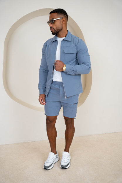 Premium Detail Cargo Shorts V2 - Steel Blue