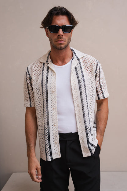 Stripe Crochet Shirt - Off White