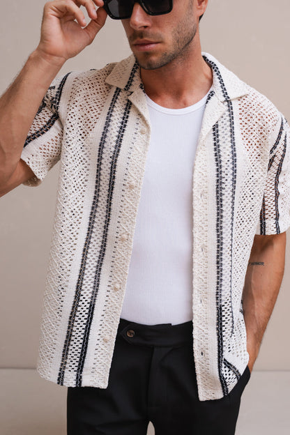 Stripe Crochet Shirt - Off White
