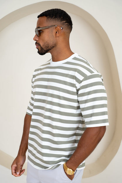 Relaxed Fit Stripe T-Shirt - Taupe