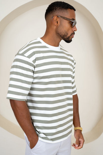 Relaxed Fit Stripe T-Shirt - Taupe