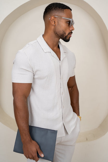 Seersucker Revere Collar Shirt - Grey