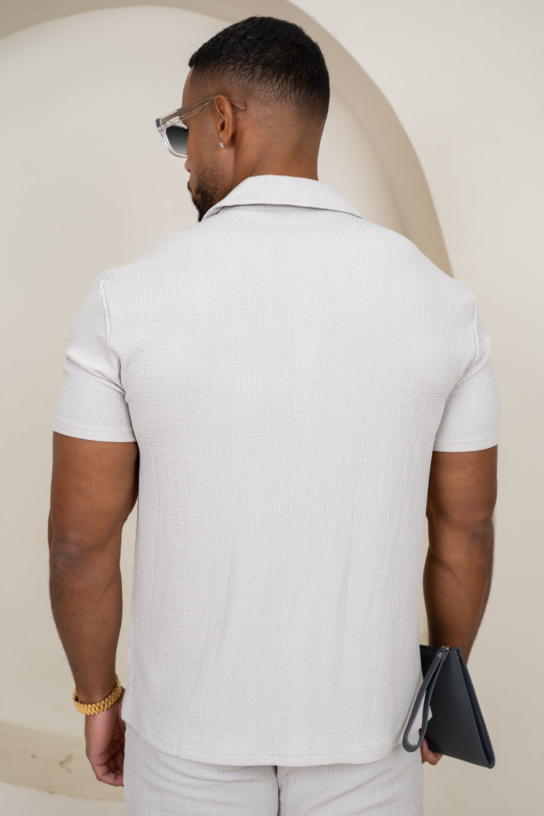 Seersucker Revere Collar Shirt - Grey