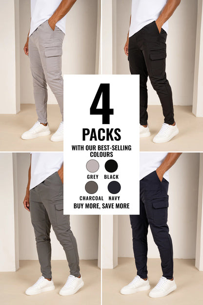 Utility V2 Cargo Pants - 4 Colours (Grey, Black, Charcoal, Navy) - 4 Pack